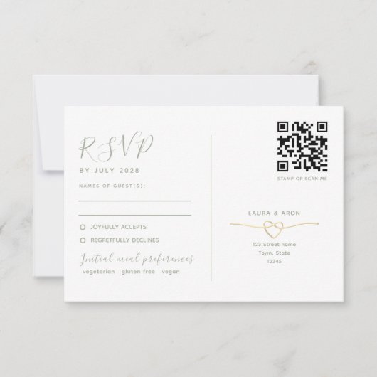 Minimalistische Sage Wedding RSVP Kaart QR-code (Voorkant)