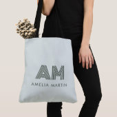 Minimalistische Sagegroene Geometrische Aangepaste Tote Bag (Dichtbij)