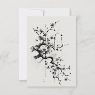 Minimalistische Sakura Inktbloesem Bedankkaart