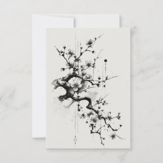 Minimalistische Sakura Inktbloesem Bedankkaart