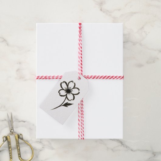 Minimalistische Sakura – Inktborstel Cherry Blosso Cadeaulabel (Met Touw)
