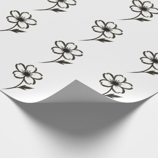 Minimalistische Sakura – Inktborstel Cherry Blosso Cadeaupapier (Hoek)