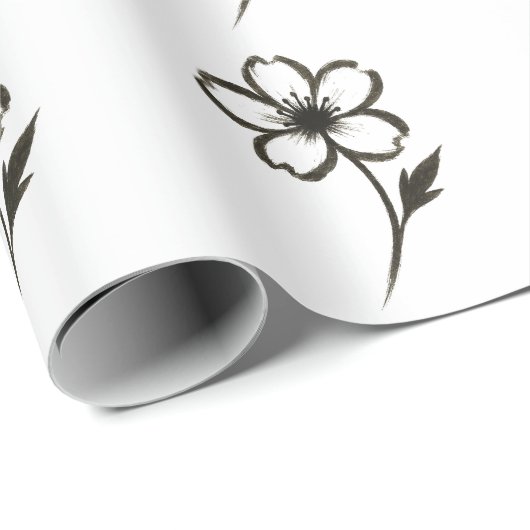 Minimalistische Sakura – Inktborstel Cherry Blosso Cadeaupapier (Rol Hoek)