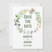 Minimalistische salie bloemenkrans 5x7" save the date (Voorkant)