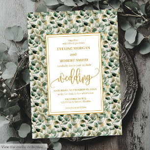 Minimalistische salie goud eucalyptus huwelijksuit kaart