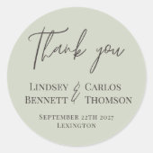 Minimalistische salie groen Bedankt bruiloft Ronde Sticker (Voorkant)