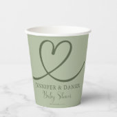 Minimalistische salie groen minimalistisch hart pe papieren bekers (Voorkant)