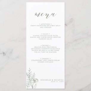 Minimalistische salie groen moderne boho bruiloft  menu