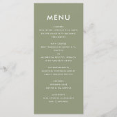 Minimalistische salie groen vet moderne bruiloft menu (Voorkant)