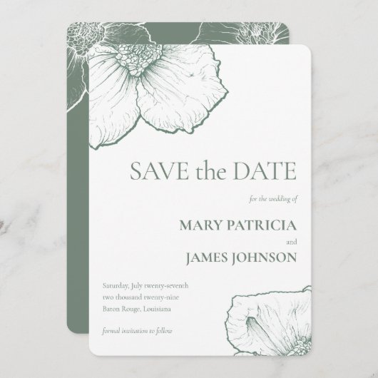 Minimalistische salie groene bloem moderne bruilof save the date (Voorkant / Achterkant)