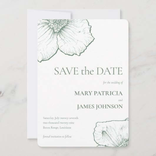 Minimalistische salie groene bloem moderne bruilof save the date (Voorkant)
