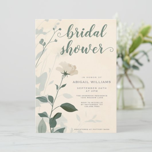 Minimalistische Salie Groene Bloemen  Vrijgezellen Kaart (Staand voorkant)