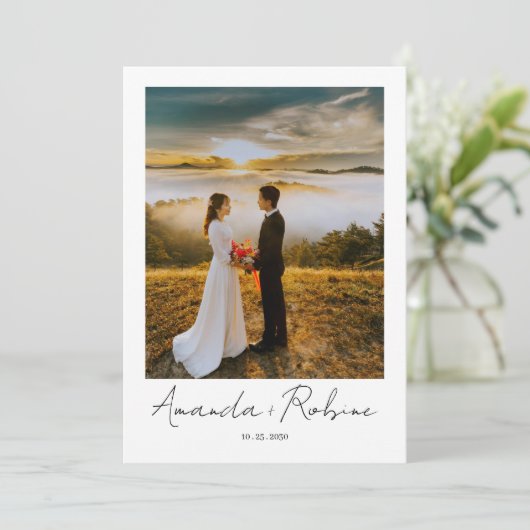 Minimalistische salie groene bloemenbruiloft kaart (Staand voorkant)