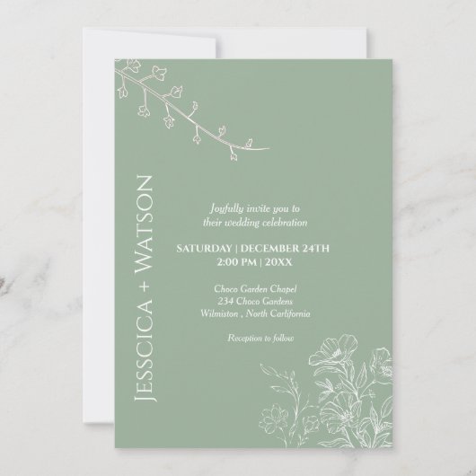 Minimalistische salie groene en smaragd bloemige b kaart (Voorkant)