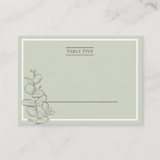 Minimalistische salie groene fijne lijn eucalyptus plaatskaartje