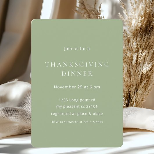 Minimalistische salie groene Thanksgiving diner Kaart