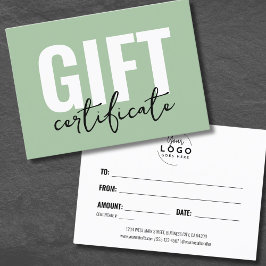 Minimalistische salie groene zakelijke cadeaubon visitekaartje
