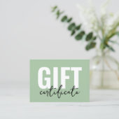 Minimalistische salie groene zakelijke cadeaubon visitekaartje (Staand voorkant)