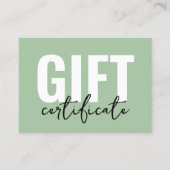 Minimalistische salie groene zakelijke cadeaubon visitekaartje (Voorkant)