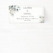 Minimalistische salie laat namen bruiloft dank u spandoek (Insitu)