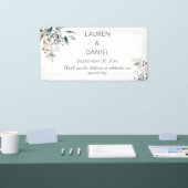 Minimalistische salie laat namen bruiloft dank u spandoek (Beurs)