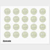 Minimalistische saliegroen witte script rand monog ronde sticker (Vel)