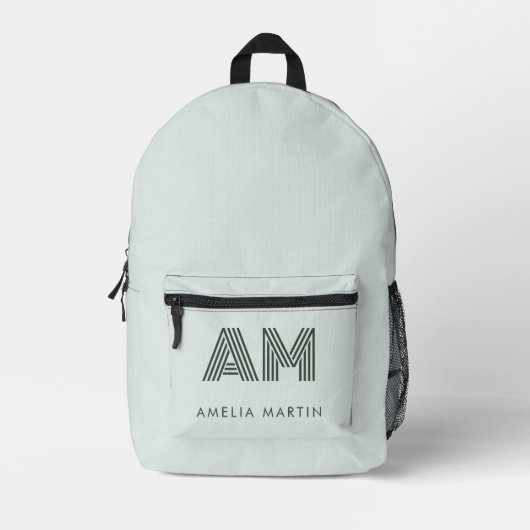 Minimalistische saliegroene aangepaste monogram ge bedrukte rugzak (Voorkant)
