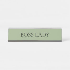 Minimalistische saliegroene bazin bureau naambordje