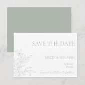 Minimalistische saliegroene bloemen save the date  RSVP kaartje (Voorkant / Achterkant)