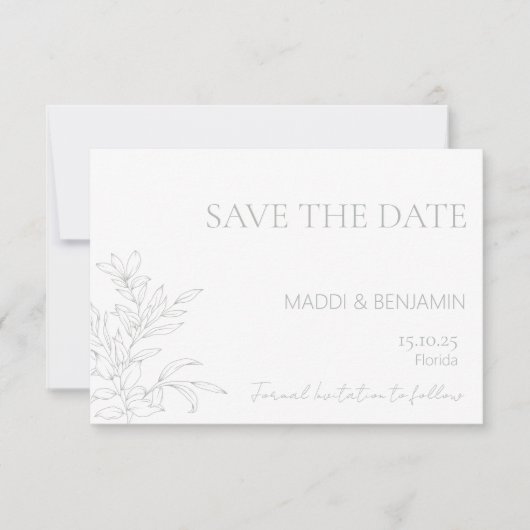 Minimalistische saliegroene bloemen save-the-datek RSVP kaartje (Voorkant)