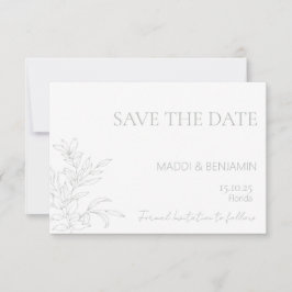 Minimalistische saliegroene bloemen save-the-datek RSVP kaartje