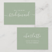 Minimalistische saliegroene bruidsmeisje-uitnodigi notitiekaartje (Voorkant / Achterkant)