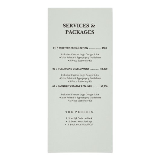 Minimalistische Saliegroene Diensten Menu QR Code (Voorkant)
