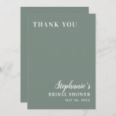 Minimalistische saliegroene en witte bruidsdouche bedankkaart (Voorkant / Achterkant)