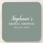 Minimalistische saliegroene en witte bruidsdouche bier onderzetter (Voorkant)