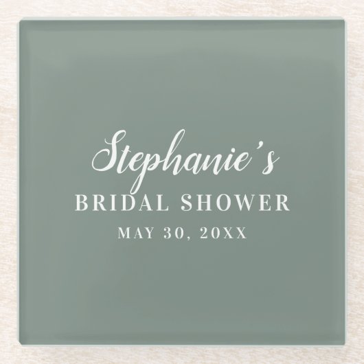 Minimalistische saliegroene en witte bruidsdouche glazen onderzetter (Voorkant)