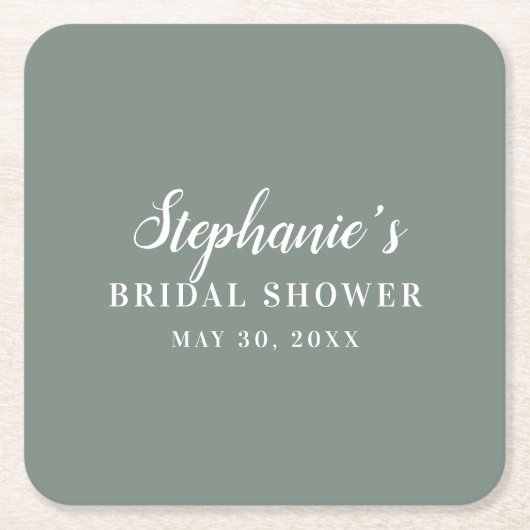 Minimalistische saliegroene en witte bruidsdouche kartonnen onderzetters (Voorkant)