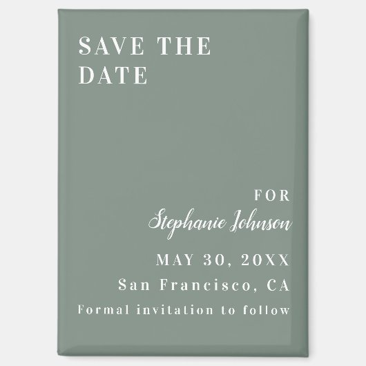 Minimalistische saliegroene en witte bruidsdouche magneet (Voorkant)