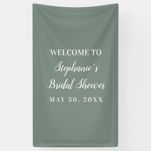 Minimalistische saliegroene en witte bruidsdouche spandoek (Verticaal)