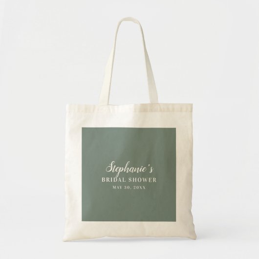 Minimalistische saliegroene en witte bruidsdouche tote bag (Voorkant)