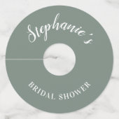 Minimalistische saliegroene en witte bruidsdouche wijnglaslabel (Achterkant)