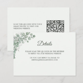 Minimalistische saliegroene eucalyptus bruiloft QR Informatiekaartje