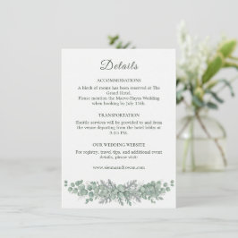 Minimalistische saliegroene eucalyptus huwelijksde informatiekaartje