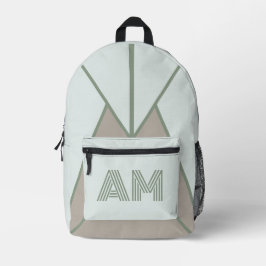 Minimalistische saliegroene geometrische monogramr bedrukte rugzak