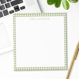 Minimalistische saliegroene geruite monogram notitieblok
