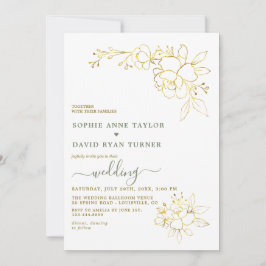 Minimalistische saliegroene gouden bloemen bruilof kaart