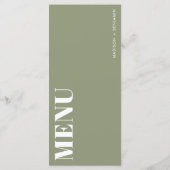 Minimalistische saliegroene moderne bruiloft met s menu (Achterkant)