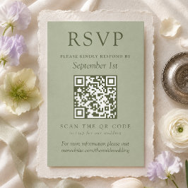 Minimalistische saliegroene QR-code-huwelijk RSVP Kaartje