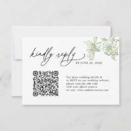 Minimalistische saliegroene QR-code trouw-RSVP-kaa RSVP Kaartje