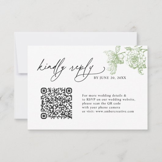 Minimalistische saliegroene QR-code trouw-RSVP-kaa RSVP Kaartje (Voorkant)